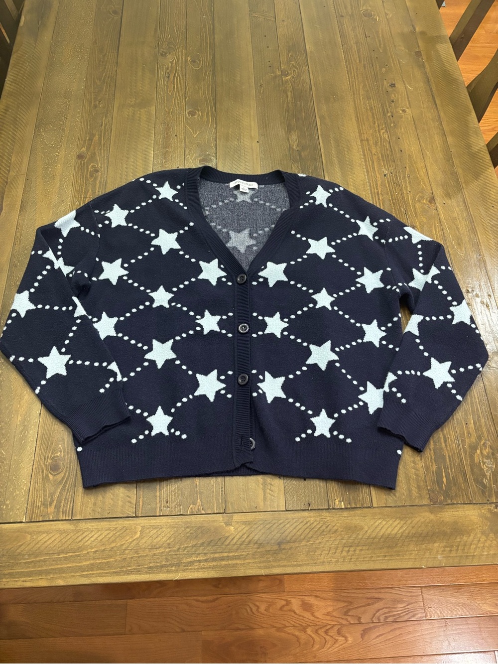 99 Jane Street Navy Star-Print V-Neck Button Cardigan Sweater - Picture 2 of 6